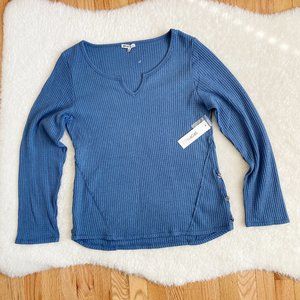 Sportelle, Women's Long Sleeve Waffle Top, Blue, Size XL